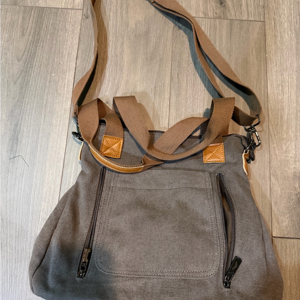 Canvas Crossbody Tote Bag/purse in taupe/gray